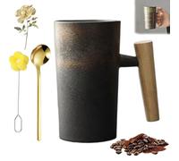 NNBWLMAEE Retro Stoneware with Wooden Handle, Handmade Ceramic Retro Stoneware Wooden Handle, Nordic Earth Mugs, 220ml Ceramic Mug, for Travel, Breakfast, Coffee Brewing (C)