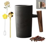 NNBWLMAEE Retro Stoneware with Wooden Handle, Handmade Ceramic Retro Stoneware Wooden Handle, Nordic Earth Mugs, 220ml Ceramic Mug, for Travel, Breakfast, Coffee Brewing (D)