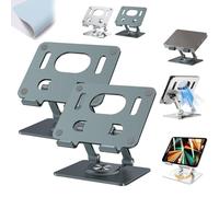 NNBWLMAEE Rotiva Rotating Stand for Laptop, Rotiva Rotating Stand with 360° Rotatings Base, Ergonimic Foldable Laptop Riser, Adjustable Height with Heat-Vent, for Desk, Tablets, Laptops (Gray*2)