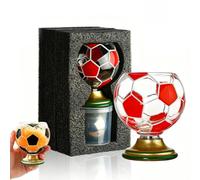 NNBWLMAEE Soccer Ball Shaped Rotating Drinking Glass Cup, 10oz/300ml Soccer Trophy Beer Glass with Gold Base, Football Glasses for Beer & Cocktails, Game Day Drinkware, Gift for Soccers Fans (A-1)