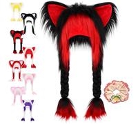 NNBWLMAEE Soft Furry Animal Ear Hat with Braids, Handmade Fursuit Fur Cat, Furry Cuteness Fur Cat Ears Hat Fluffy Ear Headwear, for Cosplay, Winter Warmth and Party Accessories (B)