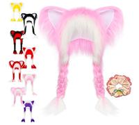 NNBWLMAEE Soft Furry Animal Ear Hat with Braids, Handmade Fursuit Fur Cat, Furry Cuteness Fur Cat Ears Hat Fluffy Ear Headwear, for Cosplay, Winter Warmth and Party Accessories (G)