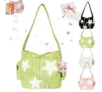 NNBWLMAEE Solarix Crossbody Bag, Star Messenger Bag, Y2k Aestheic Shoulder Bag, Corduroy Tote Bag, Cute Messenger Bag for Women, Fashionable and Versatile, Commuting Cute (Green)