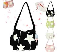 NNBWLMAEE Solarix Crossbody Bag, Star Messenger Bag, Y2k Aestheic Shoulder Bag, Corduroy Tote Bag, Cute Messenger Bag for Women, Fashionable and Versatile, Commuting Cute (Black)