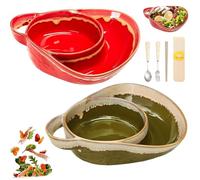 NNBWLMAEE Soup and Sandwich Bowl, Ceramic Soup and Sandwich Plate with Handle, Soups And Sandwichs Plate Combo, Heat-Resistant Fan Shape Ceramic Split Cereal Bowl, for Dessert, Fruit, Salad (A+C)