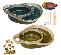 NNBWLMAEE Soup and Sandwich Bowl, Ceramic Soup and Sandwich Plate with Handle, Soups And Sandwichs Plate Combo, Heat-Resistant Fan Shape Ceramic Split Cereal Bowl, for Dessert, Fruit, Salad (C+D)