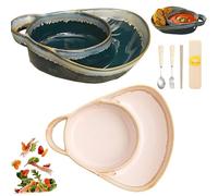 NNBWLMAEE Soup and Sandwich Bowl, Ceramic Soup and Sandwich Plate with Handle, Soups And Sandwichs Plate Combo, Heat-Resistant Fan Shape Ceramic Split Cereal Bowl, for Dessert, Fruit, Salad (B+D)