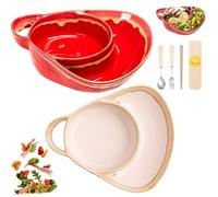 NNBWLMAEE Soup and Sandwich Bowl, Ceramic Soup and Sandwich Plate with Handle, Soups And Sandwichs Plate Combo, Heat-Resistant Fan Shape Ceramic Split Cereal Bowl, for Dessert, Fruit, Salad (A+B)