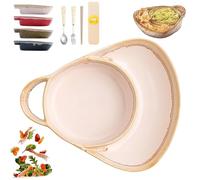 NNBWLMAEE Soup and Sandwich Bowl, Ceramic Soup and Sandwich Plate with Handle, Soups And Sandwichs Plate Combo, Heat-Resistant Fan Shape Ceramic Split Cereal Bowl, for Dessert, Fruit, Salad (B)