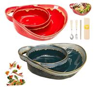NNBWLMAEE Soup and Sandwich Bowl, Ceramic Soup and Sandwich Plate with Handle, Soups And Sandwichs Plate Combo, Heat-Resistant Fan Shape Ceramic Split Cereal Bowl, for Dessert, Fruit, Salad (A+D)