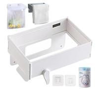 NNBWLMAEE Space-Saving Foldable Trash Bag Holder, Magnetic Closure Waste Bag Hanger Racks, Multifunctional Portable Hanging Trashs Holder, for Kitchen Cabinet, Toilets, Table Sides (White)