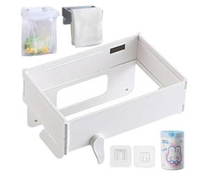 NNBWLMAEE Space-Saving Foldable Trash Bag Holder, Magnetic Closure Waste Bag Hanger Racks, Multifunctional Portable Hanging Trashs Holder, for Kitchen Cabinet, Toilets, Table Sides (White)