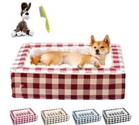 NNBWLMAEE Tartan Cozy Dog Anti-Anxiety Calming Bed, Classic Tartan Pet Bed, Fluffy Square Dog Beds for Large Medium and Small Dogs, Removable Washable (XL,Red)