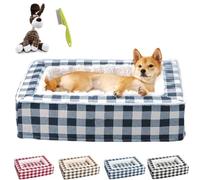 NNBWLMAEE Tartan Cozy Dog Anti-Anxiety Calming Bed, Classic Tartan Pet Bed, Fluffy Square Dog Beds for Large Medium and Small Dogs, Removable Washable (M,Blue)