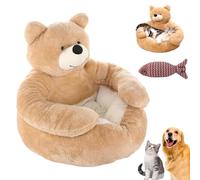NNBWLMAEE Teddy Bear Dog Bed with Hugging Arms, Soft Plush Warm Non-Slip Cuddle Bear Pet Bed, Semi-Enclosed Cuddle Pet Sofa, with Detachable Washable Cover for Cat and Small Dogs (A,XL(30.3in))
