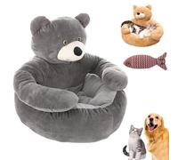 NNBWLMAEE Teddy Bear Dog Bed with Hugging Arms, Soft Plush Warm Non-Slip Cuddle Bear Pet Bed, Semi-Enclosed Cuddle Pet Sofa, with Detachable Washable Cover for Cat and Small Dogs (B,L(21.6in))