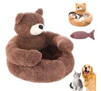 NNBWLMAEE Teddy Bear Dog Bed with Hugging Arms, Soft Plush Warm Non-Slip Cuddle Bear Pet Bed, Semi-Enclosed Cuddle Pet Sofa, with Detachable Washable Cover for Cat and Small Dogs (C,L(21.6in))