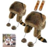 NNBWLMAEE Winter Cute Raccoon Plush Hats, Raccoon Tail Parent Child Plush Hat, Little Cute Raccoons Women's Winter Plushs Protection Hat, Faux Fur Trapper Hats with Pom Poms, Tail (S+M)