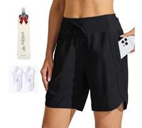 NNBWLMAEE Women's Athletic Shorts 7 inch Inseam, High Waisted Running Workout Active Shorts for Women with 2 Zipper Pockets (A6,Grand)