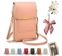 NNBWLMAEE Women's Touch Screen Mobile Phone Messenger Bag, Touchscreen Phone Crossbody Bag for Women, RFID Block Anti-Theft Leather Messenger Bags, Adjustable Shoulder Strap (Light Pink)