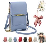 NNBWLMAEE Women's Touch Screen Mobile Phone Messenger Bag, Touchscreen Phone Crossbody Bag for Women, RFID Block Anti-Theft Leather Messenger Bags, Adjustable Shoulder Strap (Blue)
