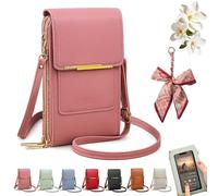 NNBWLMAEE Women's Touch Screen Mobile Phone Messenger Bag, Touchscreen Phone Crossbody Bag for Women, RFID Block Anti-Theft Leather Messenger Bags, Adjustable Shoulder Strap (Dark Pink)
