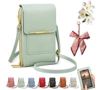 NNBWLMAEE Women's Touch Screen Mobile Phone Messenger Bag, Touchscreen Phone Crossbody Bag for Women, RFID Block Anti-Theft Leather Messenger Bags, Adjustable Shoulder Strap (Green)