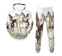 NNCSNE Athletic Lot de 2 survêtements décontractés pour homme 3D Cheval Survêtement à capuche + pantalon Tailles S à 6XL, 4, M