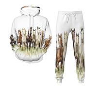 NNCSNE Athletic Lot de 2 survêtements décontractés pour homme 3D Cheval Survêtement à capuche + pantalon Tailles S à 6XL, 6, M