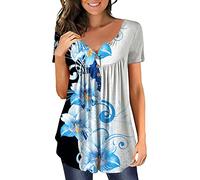 NNGOTD Chemise Manche Courte Femme, Femme Casual Blouse Haut Décontracté à Manches Trois-Quarts Col Rond Fluide Top Mode Haut Femme ete Chemise De Plage Femme Été Blouse Blanche