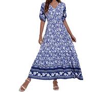NNGOTD des Robes pour Femme Col V Robe Tunique Chic Et Elegant Fête Cocktail Mini Shirt Robe sans Manches Imprimé Floral Bohème Grande Taille Pas Cher Mini Jupe De Plage Robe Rouge