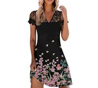 NNGOTD Femme Robe Cocktail Bretelles sans Manches Dentelle Robe de Plage avec Ourlet à Volants Robe Décontractée sans Manches Col en V Boho Robe Trapèze Robe élégante Dress Robe Mariage Invitée Femme