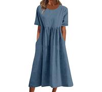NNGOTD Femme Robe Cocktail Bretelles sans Manches Robe Mi Longue Femme Chic Sexy Bohème, Robe Plage Soiree Ete à Volants Fleurie à Manche Courte Col en V Imprimé Floral Décontractée Robe en Jeans