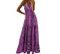 NNGOTD Femme Robe de Cocktail Col V Robe Tunique Chic Et Elegant Fête Cocktail Mini Shirt Robe sans Manches Imprimé Floral Bohème Grande Taille Pas Cher Mini Jupe De Plage Robe Rose Femme