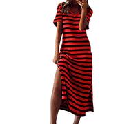 NNGOTD Femme Robe Longue Été Boho Chic Chic et Elegant l'église Impression en Chiffon à Manches Longues Paire Jupe Plissée Vêtements Femme Élégant Chemise Robes Soie Robe Sweat Femme Rouge XXL