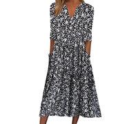 NNGOTD Femme Robe Longue Été Boho Chic Femme Robe De Soirée en V-Col Et Manches Courtes Robe en Mousseline De Soie Classique Cocktail Mariage Longue Robe De Demoiselle d'honneur Bal Party Dress Noir