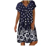 NNGOTD Femme Robe Longue Floral Imprimé Décontracté D'été Mini à Manches Courtes Col en V Courte Fleurie Volants Bohème Elégant Asymétrique