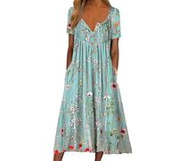 NNGOTD Femme Robe Longue Robe d'été Femmes Une épaule Demi Manches Chauve-Souris Solide Robes s en Vrac Sangle en métal Plage Mini Robe Soleil Robe Coton Grande Taille Robes Soirée XXL Menthe verte