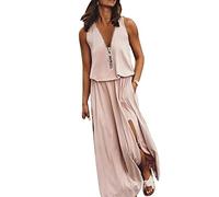 NNGOTD Femme Robe Pull Licou Wrap Maxi Longue Robe Florale découpée smockée ajustée Taille Plage Vacances Robe Maxi Longueur Robe Noire Femme Chic
