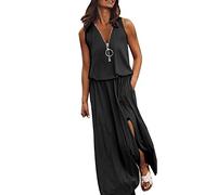 NNGOTD Femme Robe Pull Licou Wrap Maxi Longue Robe Florale découpée smockée ajustée Taille Plage Vacances Robe Maxi Longueur Robe Noire Femme Chic