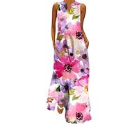 NNGOTD Femme Robe Pull Licou Wrap Maxi Longue Robe Florale découpée smockée ajustée Taille Plage Vacances Robe Maxi Longueur Robe Plage 7-rose XL