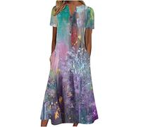 NNGOTD Femme Robe Pull Longue Imprimé Papillon Robe d'Été Floral Grandes Tailles Boheme sans Manche avec Poches Robe de Nuit Femme