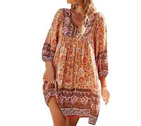 NNGOTD Femme Robe Pull Tencel Bambou Chic Sexy Bohème Pas Cher Robe de Décontractée Robe Ete Femme Robe de Cocktail Vintage Robe Mini Robe Les Casual Robe de Plage Robe Longue Femme Grande Taille