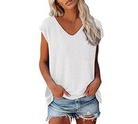 NNGOTD Haut Femme ete, Chemisier Femme Col en V Manches Courtes T Shirt Chemise Blouse Lâche Top Fluide Tunique Hauts Chemises et T-Shirts de Randonnée Chemise De Plage Femme Été Couleur Unie Blouse