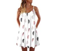 NNGOTD Robe Ceremonie Femme Col V Robe Tunique Chic Et Elegant Fête Cocktail Mini Shirt Robe sans Manches Imprimé Floral Bohème Grande Taille Pas Cher Mini Jupe De Plage Robe de Ceremonie Femme