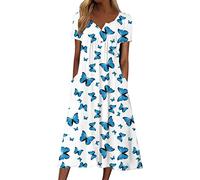 NNGOTD Robe Ceremonie Femme Longue Pas Cher Midi Chic Mi Longue Robe D'été Décontracté Midi Robes Manche Courte Lâche Impression Sexy Dress Mi-Longue Genoux Jupe Robe de Soiree Femme Chic et Glamour