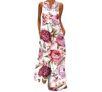 NNGOTD Robe Coton Femme Ete Longue Robe Boheme Style Ete Robe de Plage Femme Longue Casual sans Manche Robe Blanche