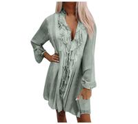 NNGOTD Robe de Plage en Duvet à Boutons Femme à Manches Volantes Chemise Blouse Ete Chemisiers Chic Elegant Maillots de Bain Womens Summer Boho Sexy Backless Long Dresses 2025 (2B Vert,L)