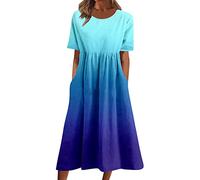 NNGOTD Robe de Plage Femme Ete Grande Taille Mini Robe Décontractée Hawaïenne Été Femme - Robe Droite Manches Courtes - Robe T-Shirt Grande Taille Col en V- Robe de Plage Robe Soiree Princesse Bleu