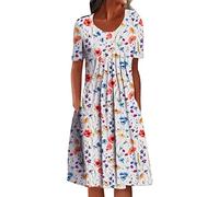 NNGOTD Robe D'été Femme Boheme De Coton Et Lin Lâche Officiel Robe Ete Femme Mi-Longue Coton Robe Pas Cher 2023 Décontractée Rétro Hauts Cool Mode Party Soirée Cérémonie Robe Midi